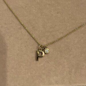 BNWT 14k Solid Yellow Gold Initial P Necklace with Lab Grown Diamond